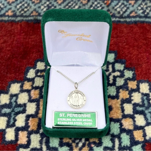 St. Peregrine Sterling Silver Round Religious Medal Necklace 18” Chain - Picture 1 of 3